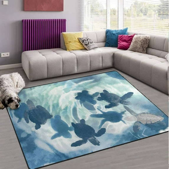FREEAM Ocean Sea Life Area Rug 2'x3', Cute Sea Turtle Polyester Area Rug Mat for Living Dining Dorm Room Bedroom Home Decorative