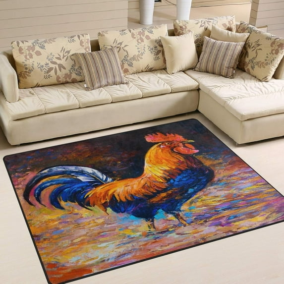 FREEAM Oil Painting Rooster Hen Watercolor Area Rug Mat for Living Dining Dorm Room Bedroom Home Decorative, 63x48 inch