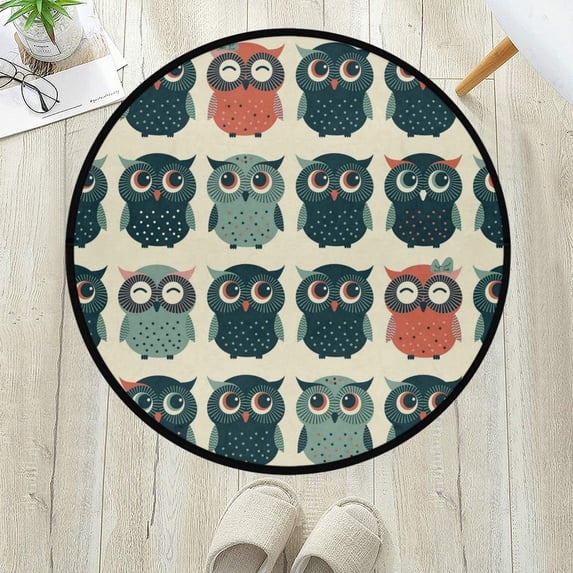 FREEAM Owl Anti Fatigue Round Area Rug, Owl Non Slip Absorbent Comfort Round Rug Floor Carpet for Entryway Living Room Bedroom Sofa Home Decor, 3' in Diameter