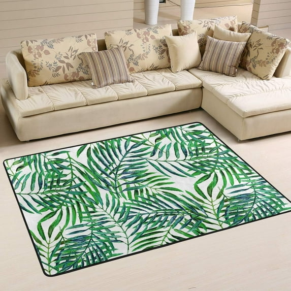 FREEAM Palm Tree Non Slip Area Rug for Living Dinning Room Bedroom Kitchen, 4' x 6'(48 x 72 Inch), Watercolor Tropical Leaves Nursery Rug Floor Carpet Yoga Mat