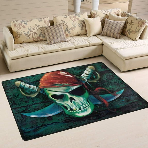 FREEAM Pirate Skull Non Slip Area Rug for Living Dinning Room Bedroom Kitchen, 4' x 6'(48 x 72 Inch), Sugar Skull Nursery Rug Floor Carpet Yoga Mat