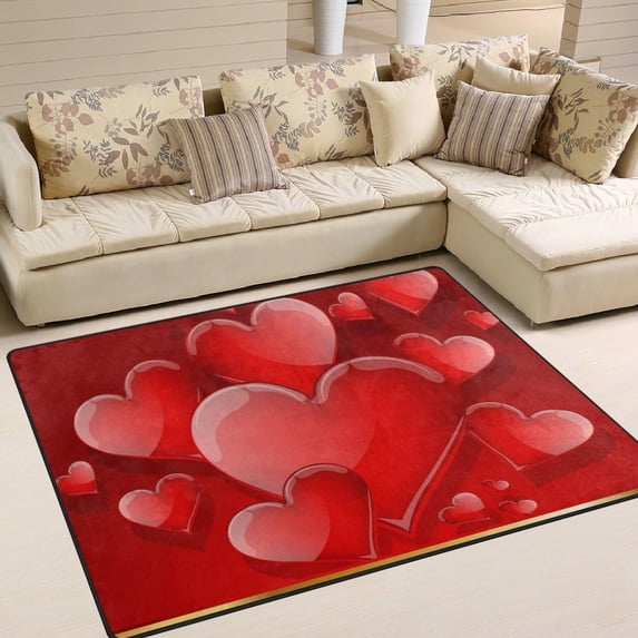 FREEAM Romantic Valentine's Day Area Rug 80"x58", Red Love Heart Polyester Area Rug Mat for Living Dining Dorm Room Bedroom Home Decorative