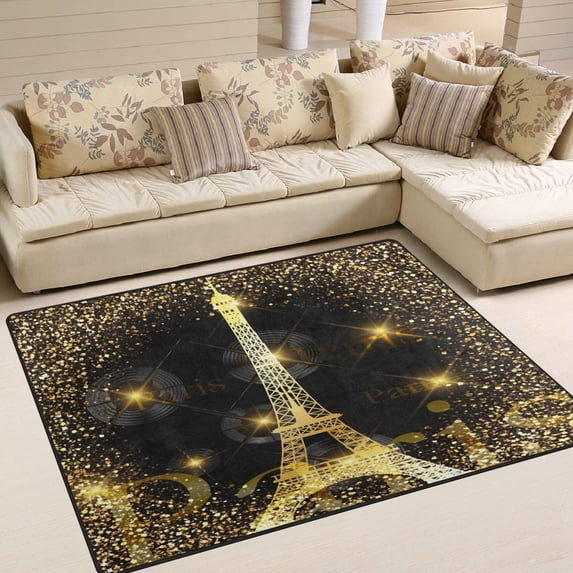 FREEAM Shiny Paris Eiffel Tower France Area Rug Mat for Living Dining Dorm Room Bedroom Home Decorative 5'3"x4'