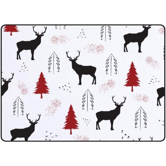 FREEAM Soft Foam Nursery Area Rugs Black Deer Dots Red Christmas Trees Non Slip Play Mats for Kids Boys Girls Playing Room Living Room63x48 inch