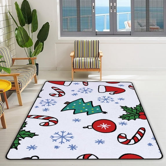 FREEAM Soft Foam Nursery Area Rugs Christmas Trees Snowflake Doodle Pattern Non Slip Play Mats for Kids Boys Girls Playing Room Living Room72x48 inch