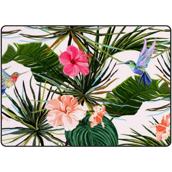 FREEAM Soft Foam Nursery Area Rugs Hummingbird Palm Leaves Hibiscus Tropical Flowers Non Slip Play Mats for Kids Boys Girls Playing Room Living Room60x39 inch