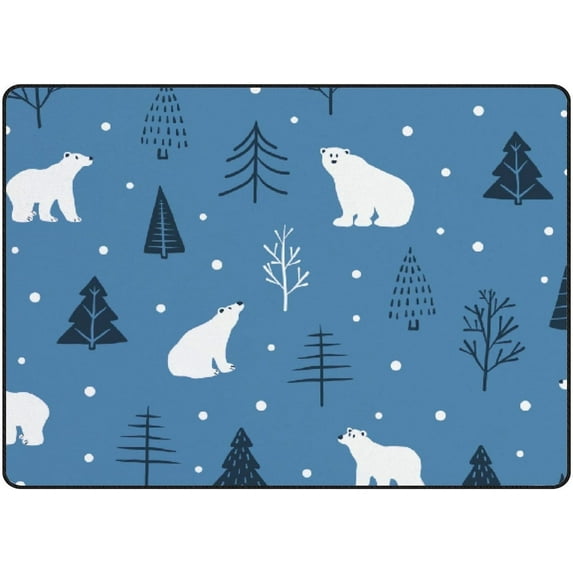 FREEAM Soft Foam Nursery Area Rugs Polar Bears in Snowy Forest Play Mats for Kids Boys Girls Playing Room Living Room63x48 inch