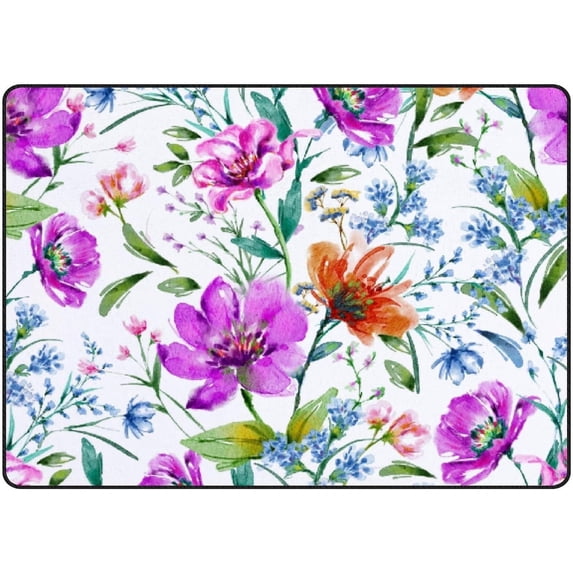 FREEAM Soft Foam Nursery Area Rugs Watercolor Floral Wildflowers Twigs Leaves Buds Non Slip Play Mats for Kids Boys Girls Playing Room Living Room60x39 inch