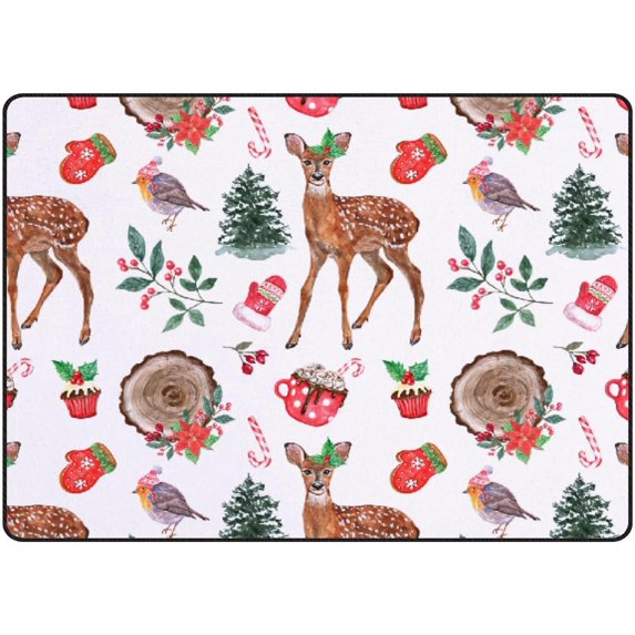FREEAM Soft Foam Nursery Area Rugs Watercolor Winter Cute Baby Deer Robin Bird Non Slip Play Mats for Kids Boys Girls Playing Room Living Room63x48 inch