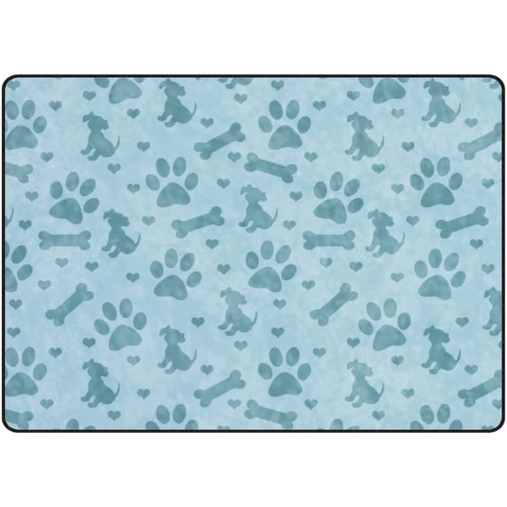 FREEAM Soft Rug Large Area Rugs, Teal Dog Paw Prints Comfortable Indoor Carpet, Baby Play Mat for Living Room Bedroom Nursery Home Decor Floor Mat 63x48inch