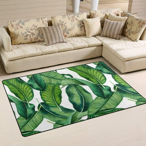 FREEAM Tropical Leaves Non Slip Area Rug for Living Dinning Room Bedroom Kitchen, (20 x 31 Inch), Watercolor Tropical Leaves Nursery Rug Floor Carpet Yoga Mat