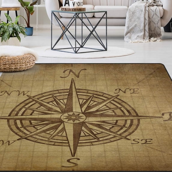 FREEAM Vintage Compass Non Slip Area Rug for Living Dinning Room Bedroom Kitchen, (20 x 31 Inch), Compass Navigation Modern Nursery Rug Floor Carpet Yoga Mat