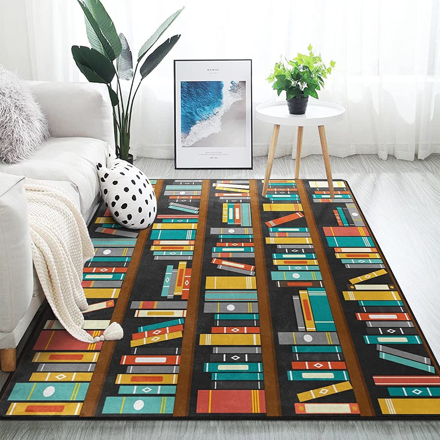 FREEAM Vintage Library Bookshelf Bookworm Area Rug Mat for Living ...
