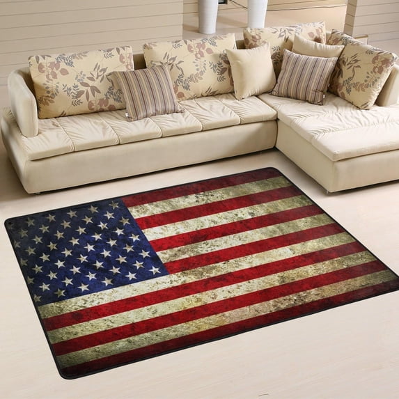 FREEAM Vintage Retro American Flag Non Slip Area Rug for Living Dinning Room Bedroom Kitchen, 4' x 6'(48 x 72 Inch), USA Flag Star and Stripe Nursery Rug Floor Carpet