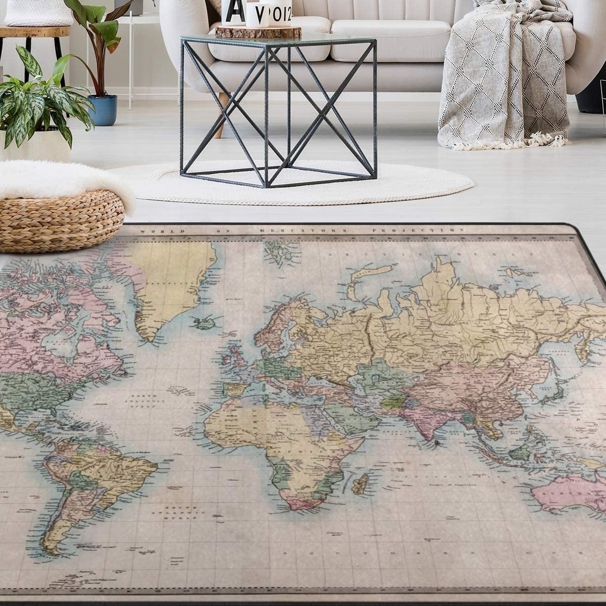 FREEAM Vintage World Map Area Rug 2'x3', Educational Polyester Area Rug