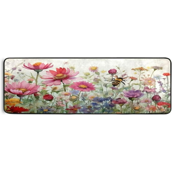 FREEAM Watercolor Flowers Non-Slip Runner Rug Area Rug Washable Rectangle Rug for Bedroom Living Room Bathroom Hallways Home Decor 72x