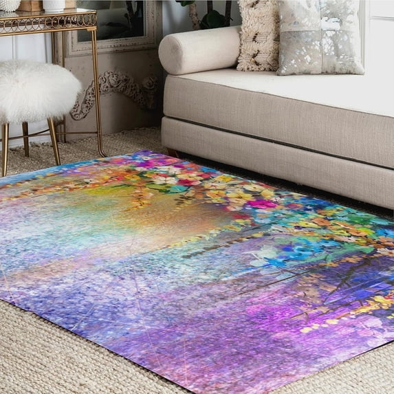FREEAM Watercolor Painting Abstract Floral Area Rug Mat for Living Dining Dorm Room Bedroom Home Decorative 7'x5'