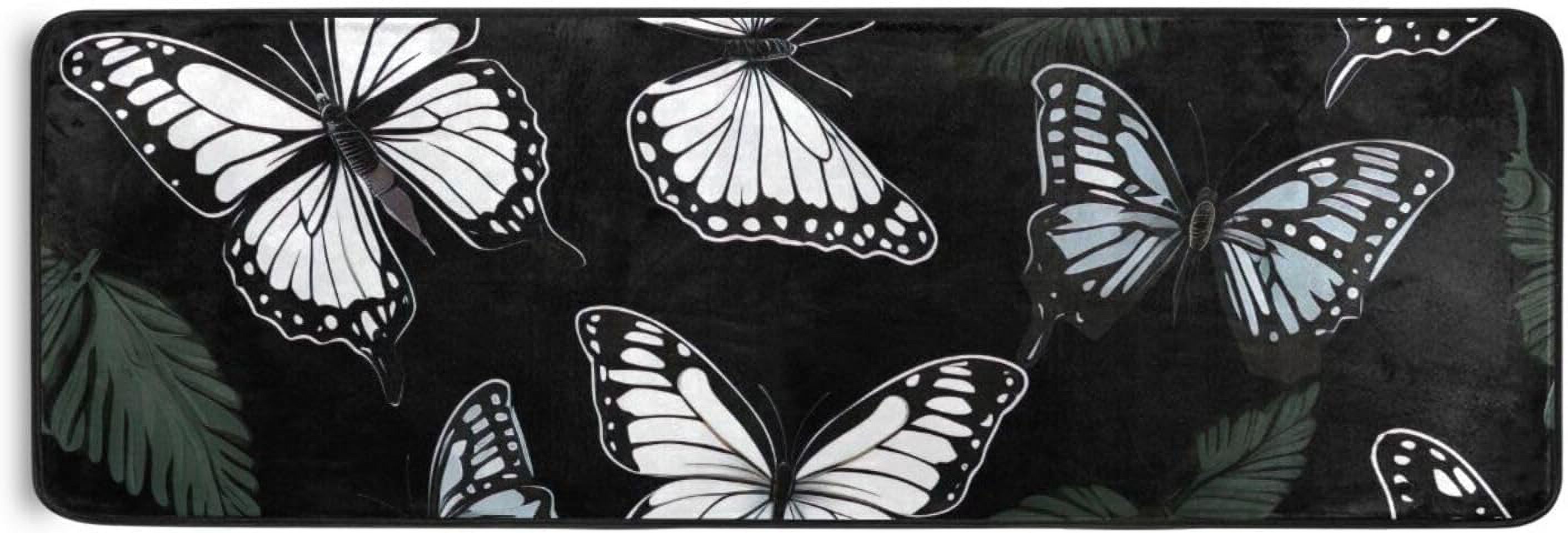 Butterfly Runner Rug FREEAM White Butterfly Black Area Rug - 2' x 6' Washable Runner Rugs ...