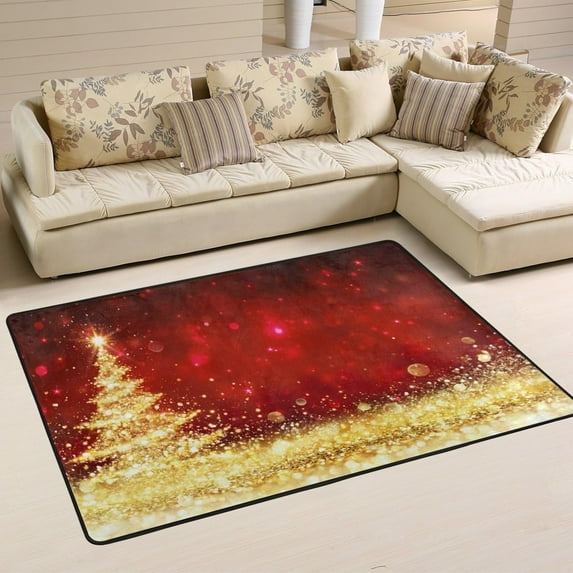 FREEAM Winter Holiday Area Rug 4'x6', Shining Christmas Tree Polyester Area Rug Mat for Living Dining Dorm Room Bedroom Home Decorative