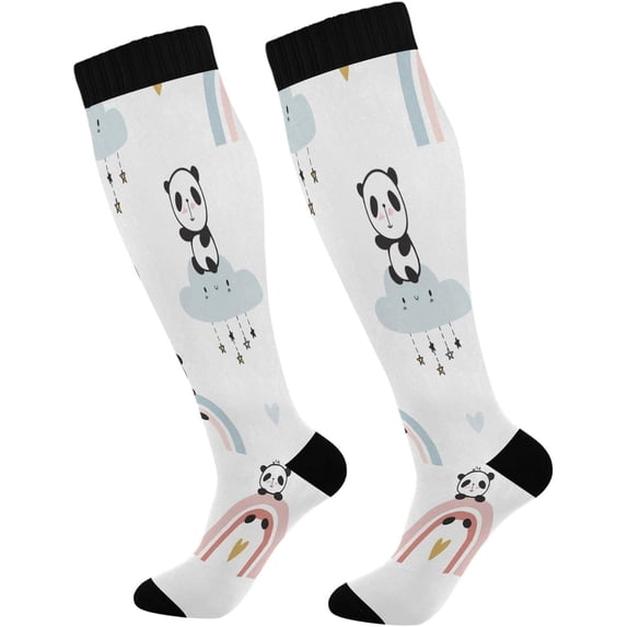 FREEAMG 1 Pairs Cute Pandas Compression Socks for Women Men Knee High Stocking for Running,Athletic,Medical
