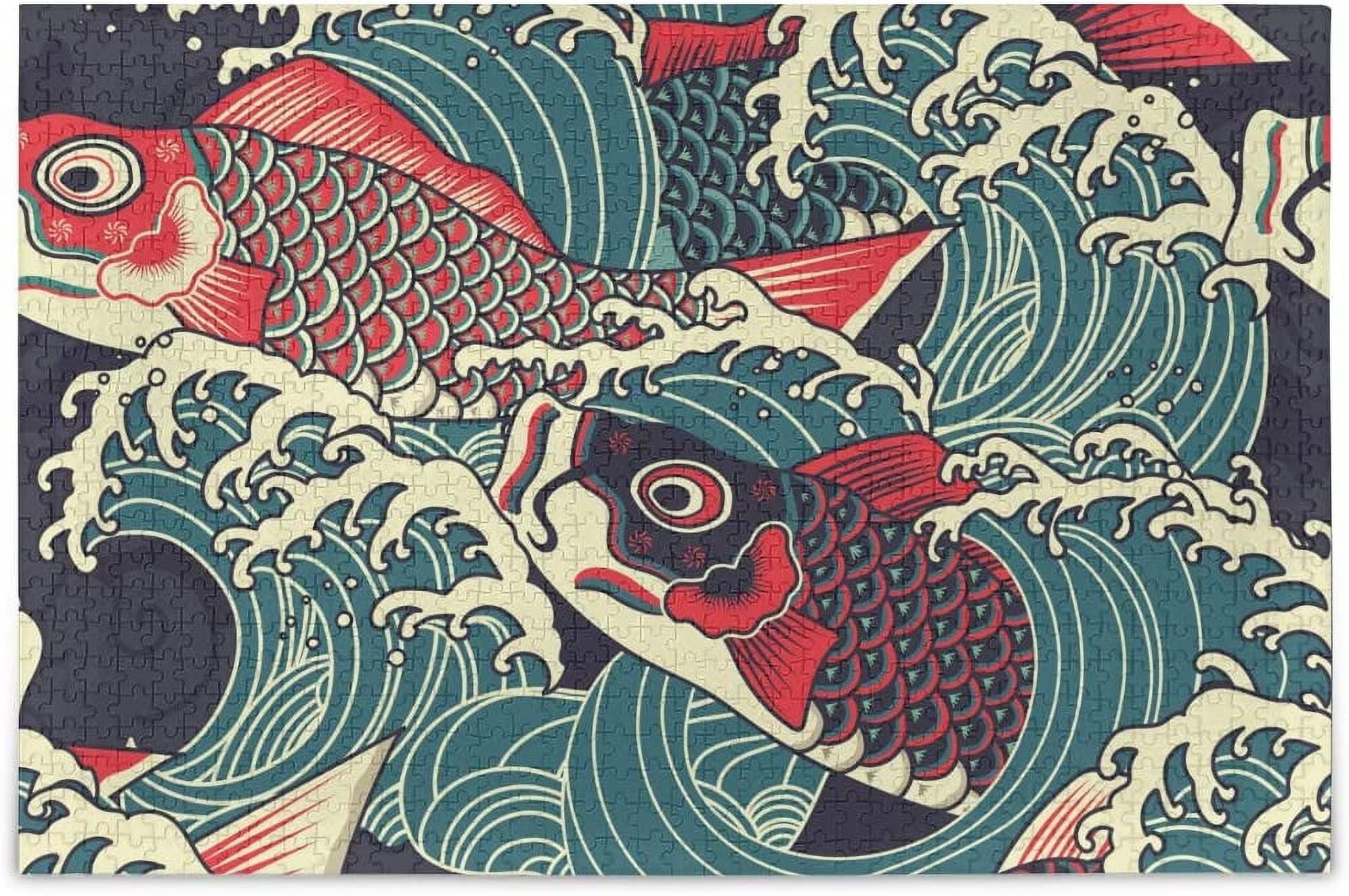 FREEAMG 1000 Piece Jigsaw Puzzle for Adults Kids, Colorful Japanese Koi