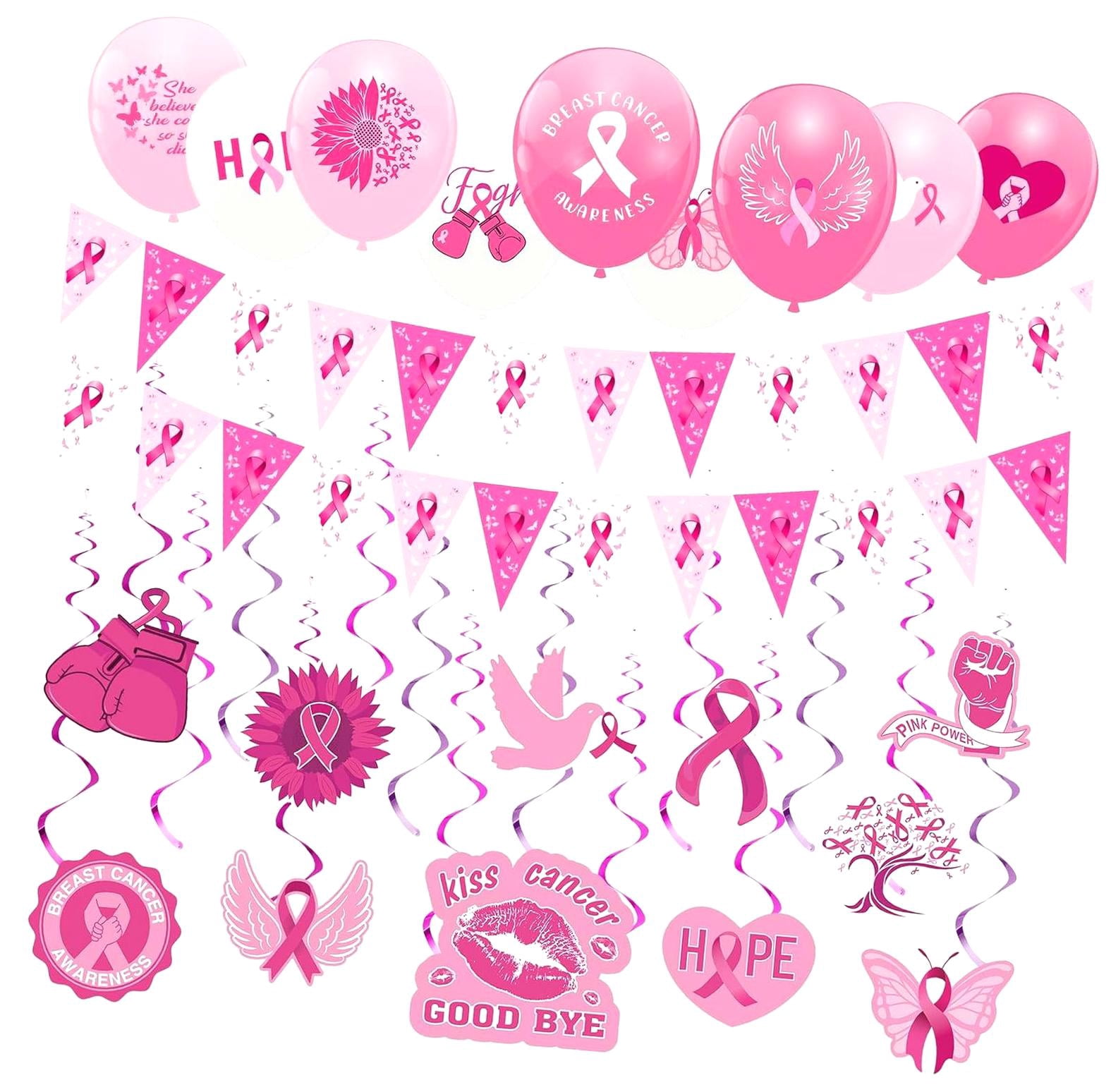 FREEAMG 101 Pieces Breast Cancer Awareness Decor Set, Ribbon Swirl