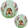 thumbnail image 1 of FREEAMG 2 Pack Easter Rabbit Flowers Bunny Pattern Round Cotton Woven Pot Holders Trivets Set, Heat Resistant Pad Mat for Kitchen Decor Cooking Supplies, 1 of 5