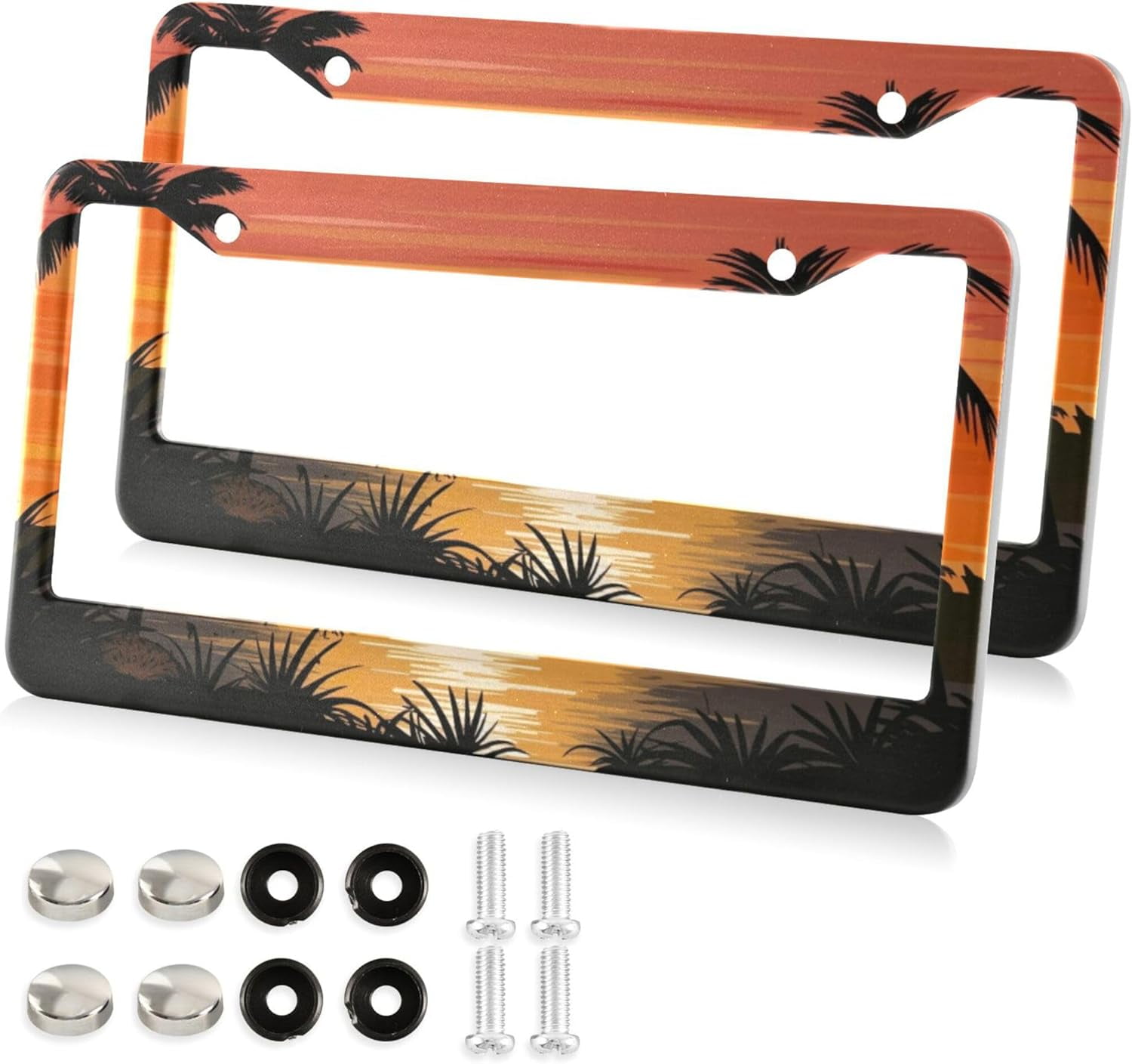 FREEAMG 2 Pack Sunset Tree License Plate Frames for 2 Screw Tag Frames