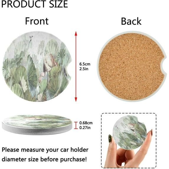 FREEAMG 2 Pack Vintage Lotus Flower Car Cup Holder Coaster Anti Slip Car Coasters Drink Coaster Cute Auto Interior Accessories for Women & Men 2.5"