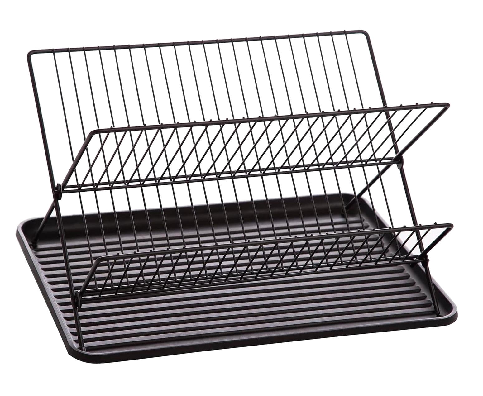 Collapsibe Plate Rack FREEAMG 2-Tier Collapsible Dish Rack with Tray - Matte Black | Kitchen ...