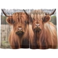 thumbnail image 1 of FREEAMG 24 Inch Length Kitchen Curtains Highland Cows 2 Panels Half Window Sheer Curtains Rod Pocket Farmhouse Short Drapes for Bathroom Cafe Basement, 1 of 6