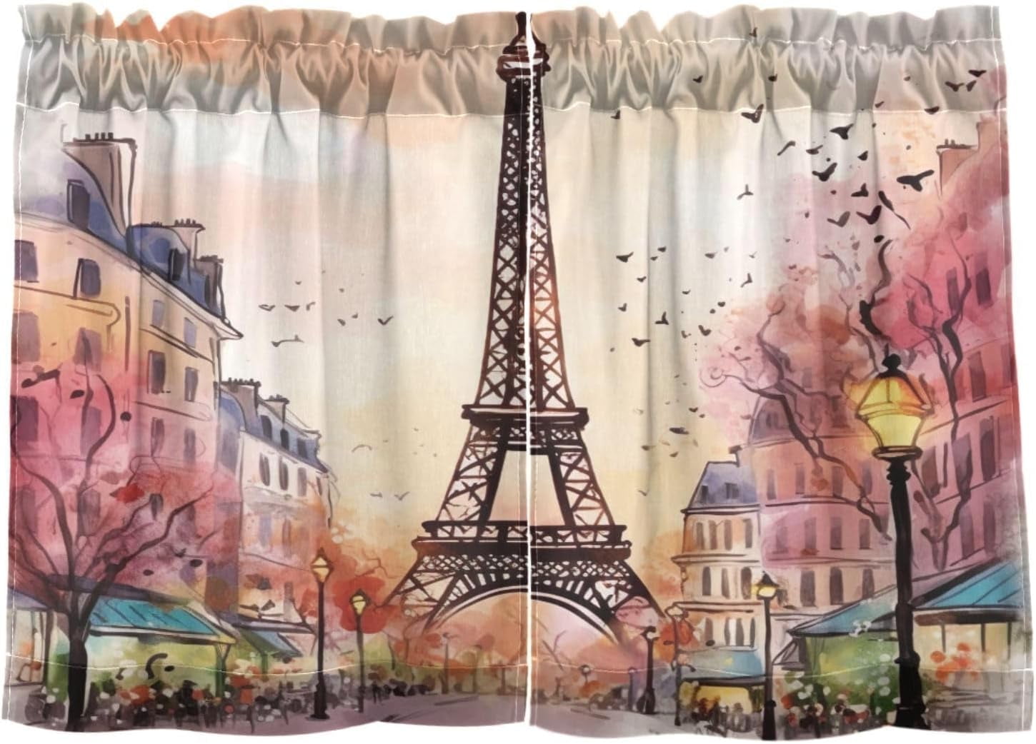FREEAMG 24 Inch Length Kitchen Curtains Paris Eiffel Tower 2 Panels ...