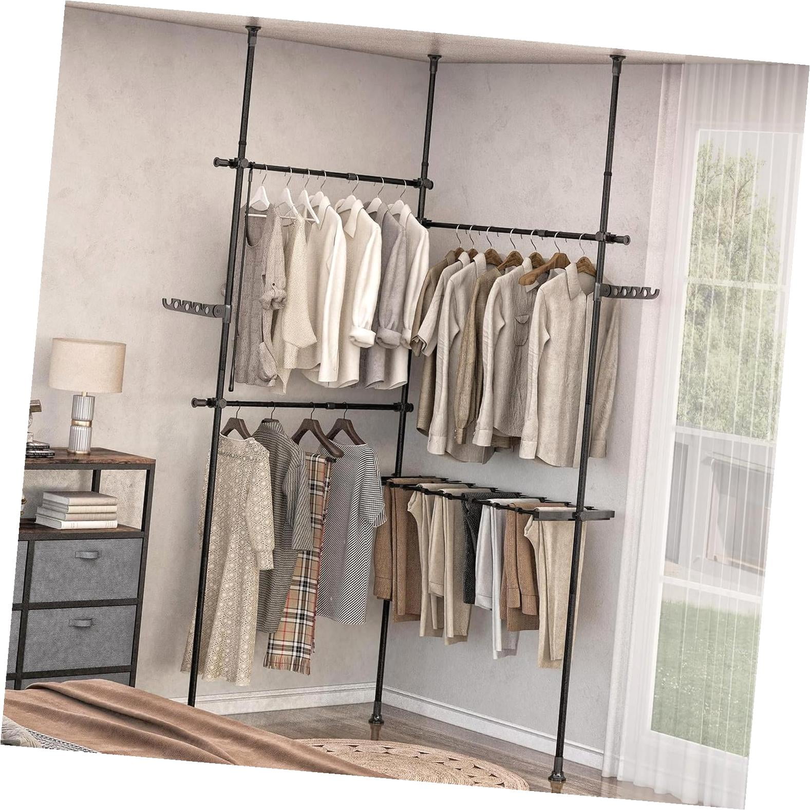 FREEAMG 2x2-Tier Floor to Ceiling Clothes Racks, Adjustable Garment ...