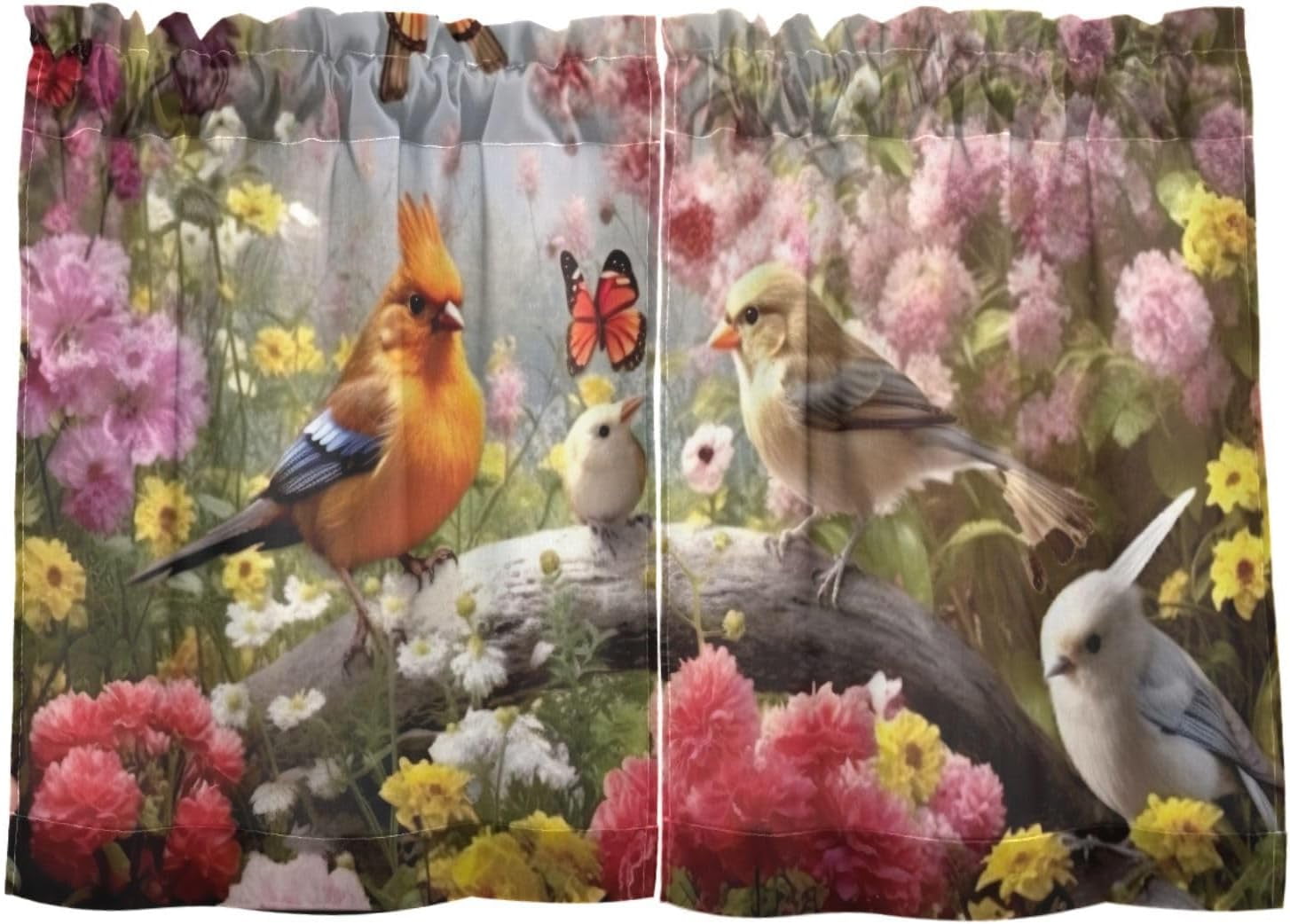 FREEAMG 36 Inch Length Kitchen Curtains Birds Flowers 2 Panels Half ...