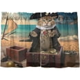 thumbnail image 1 of FREEAMG 36 Inch Length Kitchen Curtains Pirate Captain Cat 2 Panels Half Window Sheer Curtains Rod Pocket Farmhouse Short Drapes for Bathroom Cafe Basement, 1 of 7