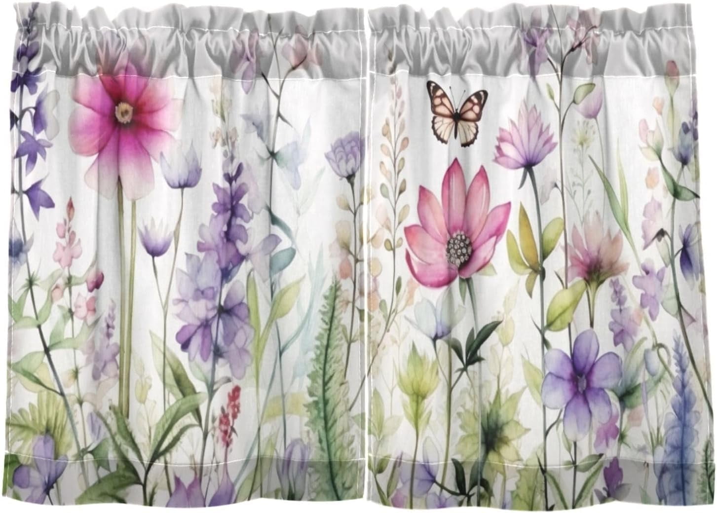 Botanical Floral Curtains - Farmhouse Style Rod Pocket - 42x45 Inch Panel Set
