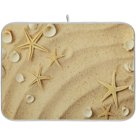 FREEAMG 3D Sand Beach Starfish Shells Absorbent Dish Drying Mat Microfiber Kitchen Decor Countertop Table Protector Multi-Purpose Counter Rack Sink Drainer Pad 16 x 18 Inches
