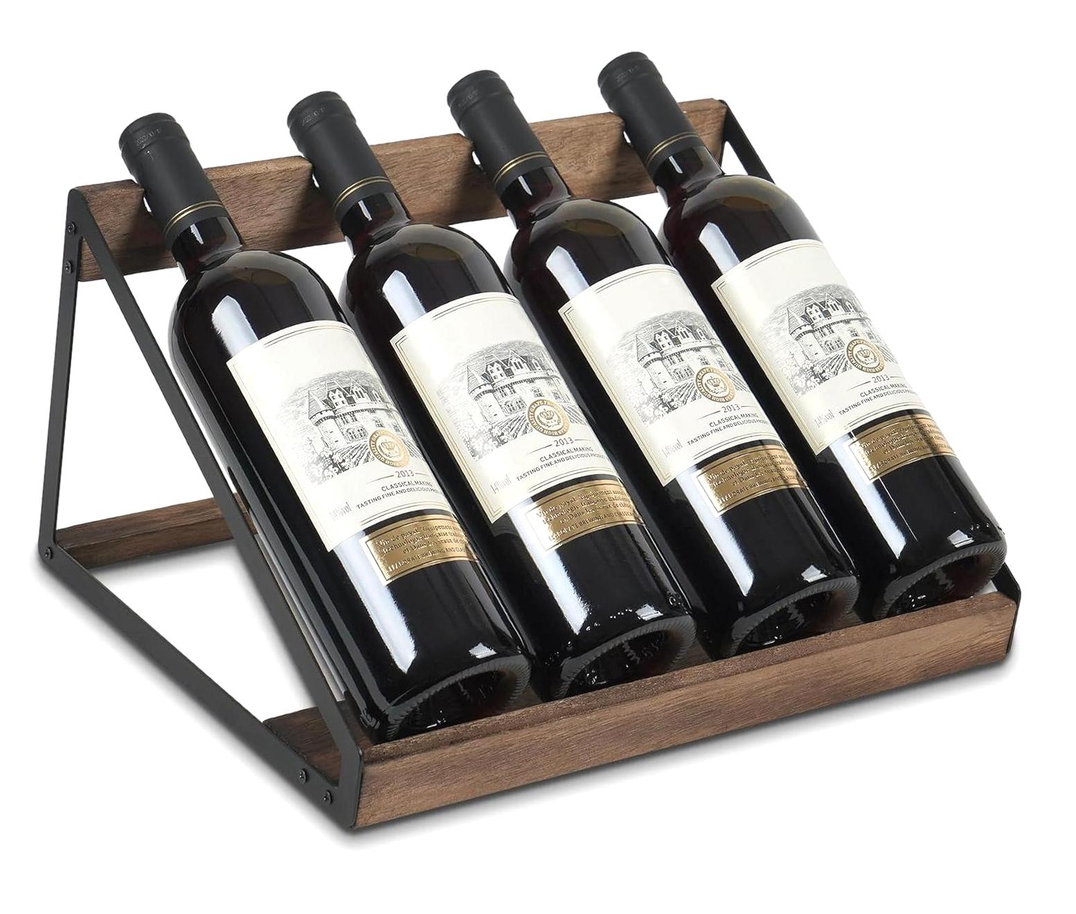Table Top Kat Rack FREEAMG 4-Bottle Storage Rack for Countertops, Wooden Shelf Organizer ...