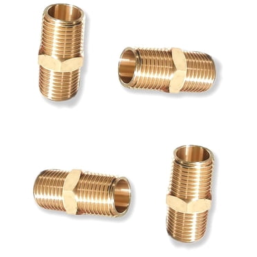 3pc 1/8" NPT Brass Hex Nipple - 1/8" Male To Male Pipe Fitting For Air, Fuel, Oil - Forged C360 Brass, 1000 PSI