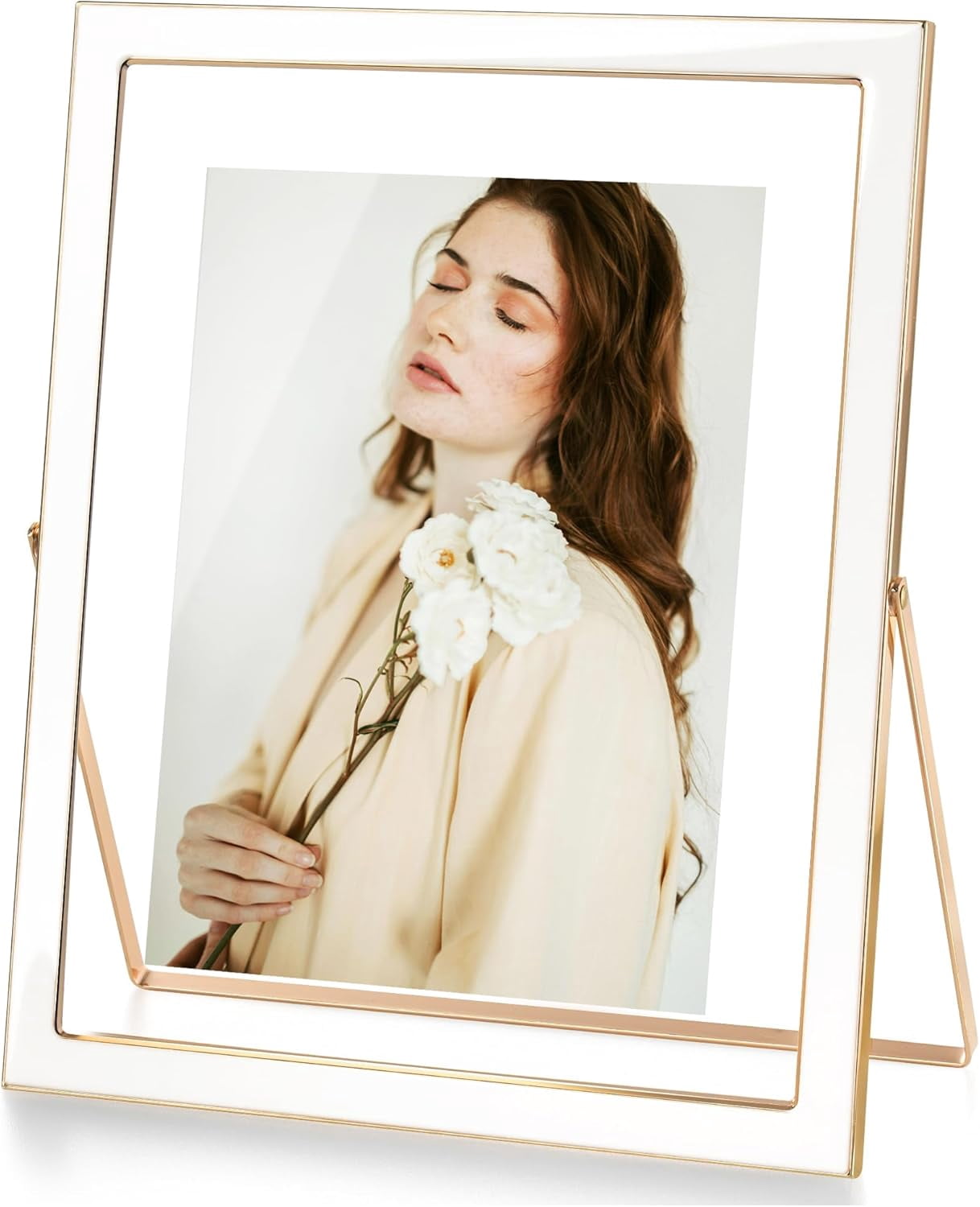 Ecd Frames FREEAMG 8x10 Gold Floating Frame White Enamel Picture Frame with Metal ...