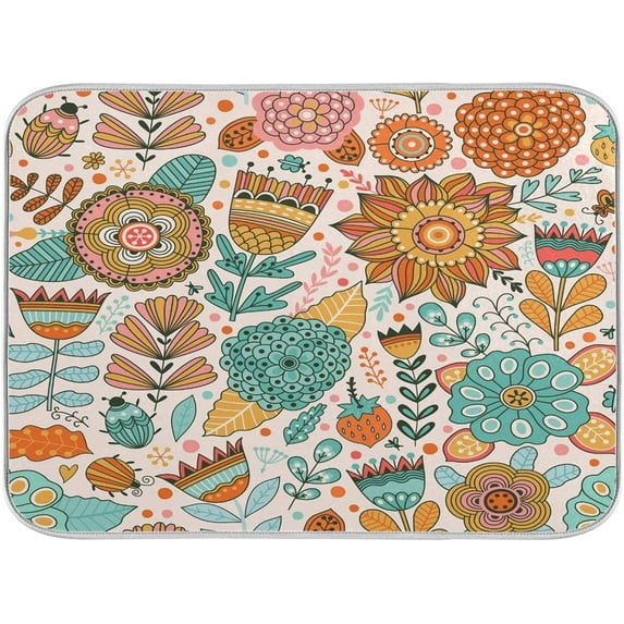 FREEAMG Absorbent Dishes Drainer/Rack Mat for Countertop Small Size 16 x 18 inch, Microfiber Dish Drying Pads Kitchen Counter Draining Pad Botanic Texture Detailed Flowers