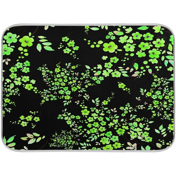 FREEAMG Absorbent Dishes Drainer/Rack Mat for Countertop Small Size 16 x 18 inch, Microfiber Dish Drying Pads Kitchen Counter Draining Pad Flowering Branches