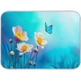 thumbnail image 1 of FREEAMG Absorbent Dishes Drainer/Rack Mat for Countertop Small Size 16 x 18 inch, Microfiber Dish Drying Pads Kitchen Counter Draining Pad Pink Flowers Spring and Flying Blue Butterfly, 1 of 7