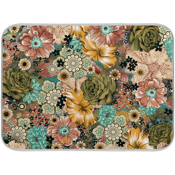 FREEAMG Absorbent Dishes Drainer/Rack Mat for Countertop Small Size 16 x 18 inch, Microfiber Dish Drying Pads Kitchen Counter Draining Pad Watercolor Flower and Texture Pattern