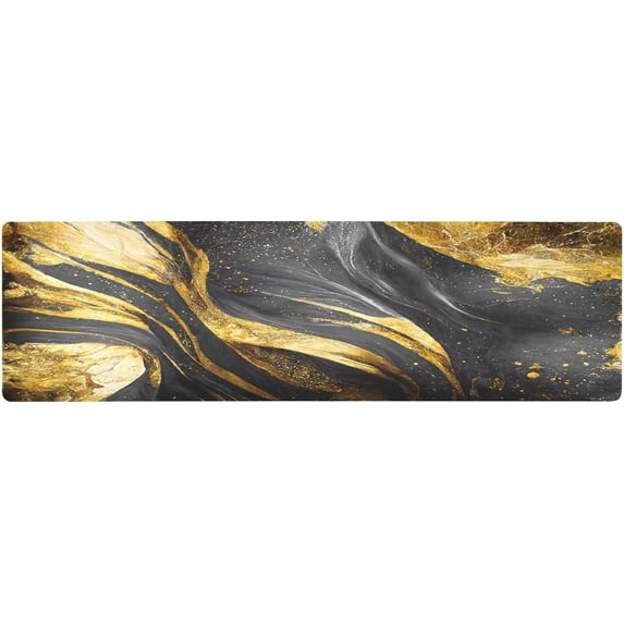 FREEAMG Abstract Black Golden Vortex Long Trivet Table Runner Non-Slip Heat Resistant Table Protector Waterproof Easy to Clean Artistc Marble Hot Pads Pot Holder Table Mats