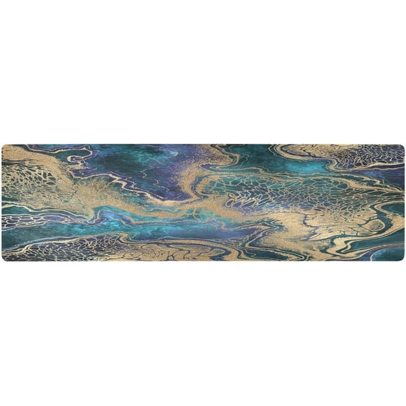 FREEAMG Abstract Golden Marble Long Trivet Table Runner Non-Slip Heat Resistant Table Protector Waterproof Unique Vortex Hot Pads Pot Holder Table Mats