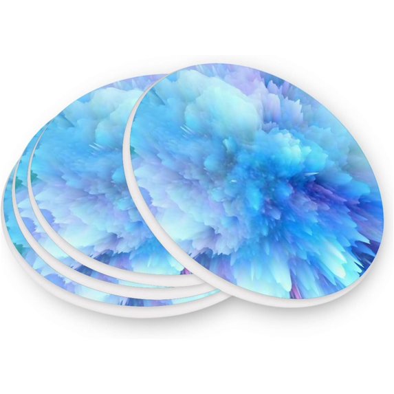 FREEAMG Abstract Universe Blue Coasters for Drinks Set of 4, Absorbent Ceramic Drink Coaster with Cork Base for Wooden Coffee Table, Cool Housewarming Gift for Home Decor