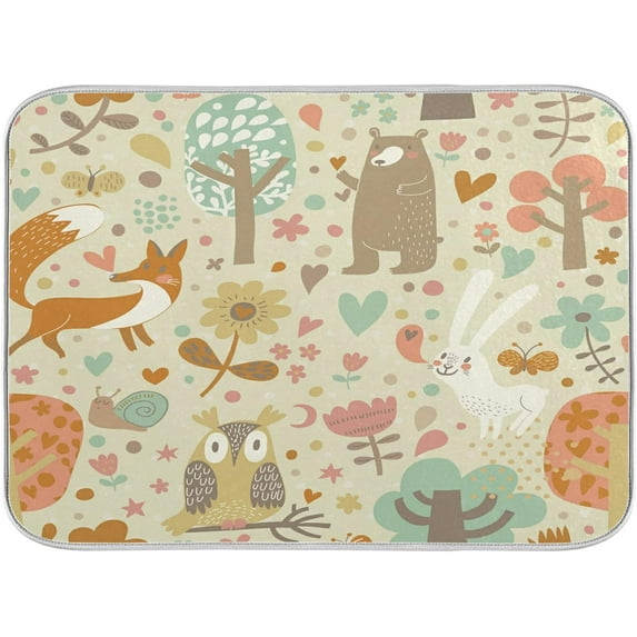 FREEAMG Autumn Trees Animals Absorbent Dish Drying Mat Microfiber Kitchen Countertop Table Protector Multi-Purpose Counter Rack Sink Drainer Pad 18” x 16”