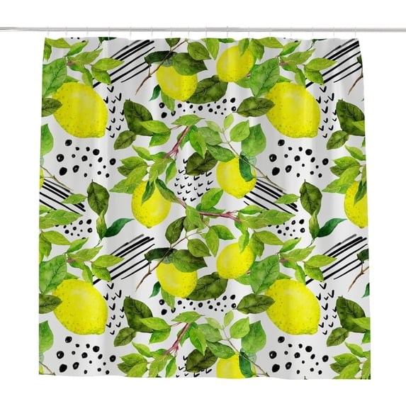 FREEAMG Bath Curtains Shower Curtain Lemon Fruits Summer Leaves Bathroom Waterproof Machine Washable Fabric Decor Shower Curtains for Bathroom, 66x72in