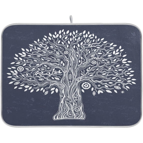 FREEAMG Beautiful Ethnic Tree Of Life Absorbent Dish Drying Mat Large Microfiber Kitchen Countertop Table Protector Multi-Purpose Counter Rack Sink Drainer Pad 16"x 18"